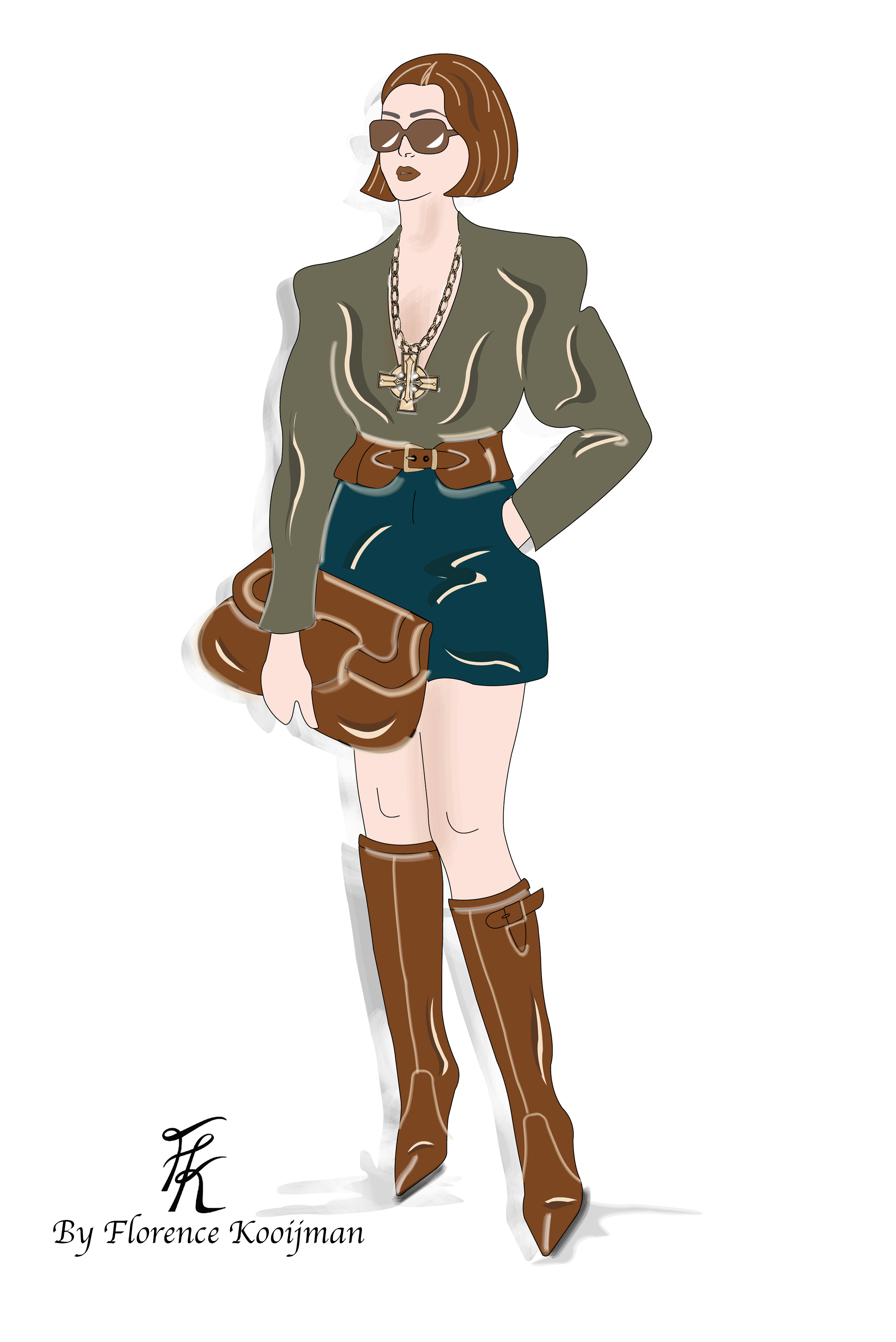 Dress handbag in caramel brown leather - Worn view